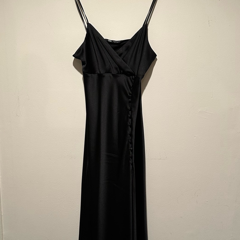 ZARA black satin dress with slit